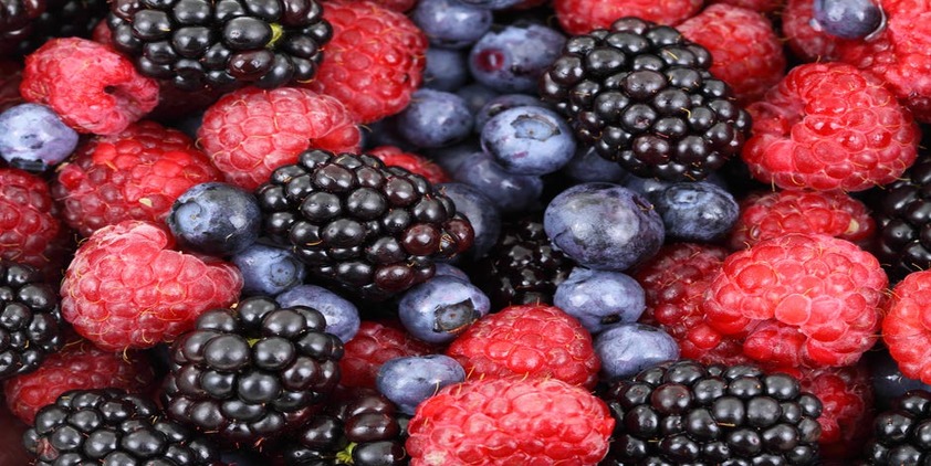 Pexels. Closeup picture of blueberries, raspberries, and blackberries