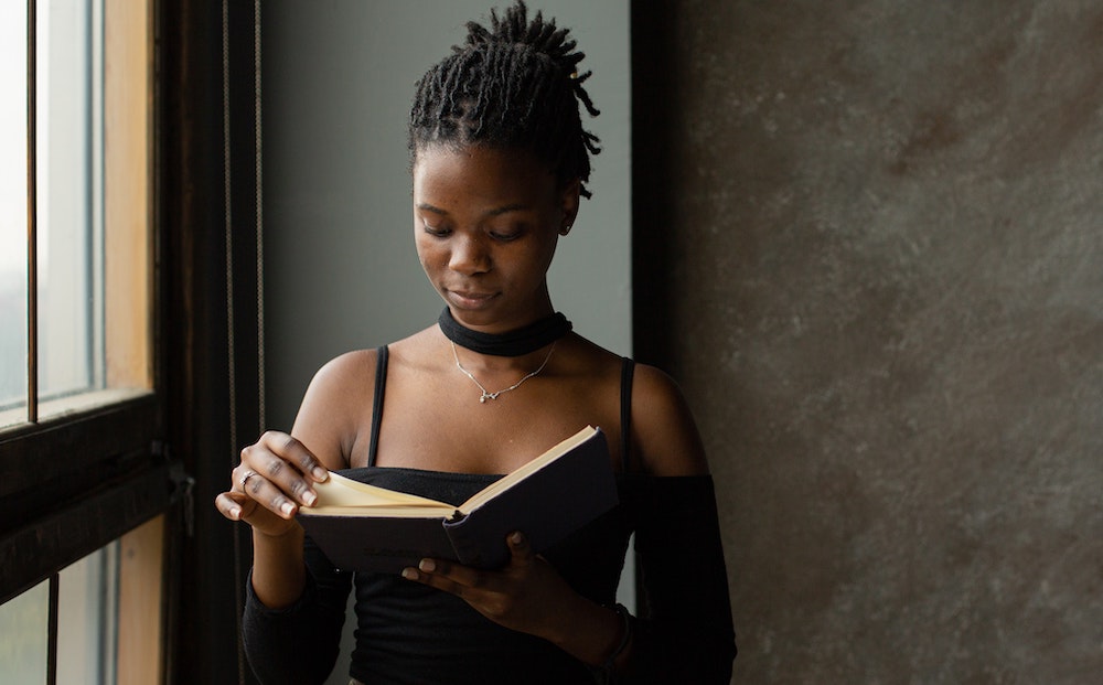 A woman reading a book