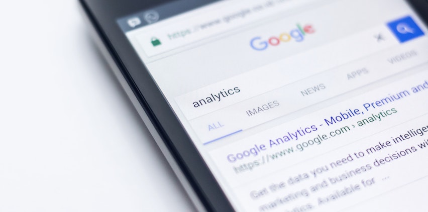 A Google search page for analytics