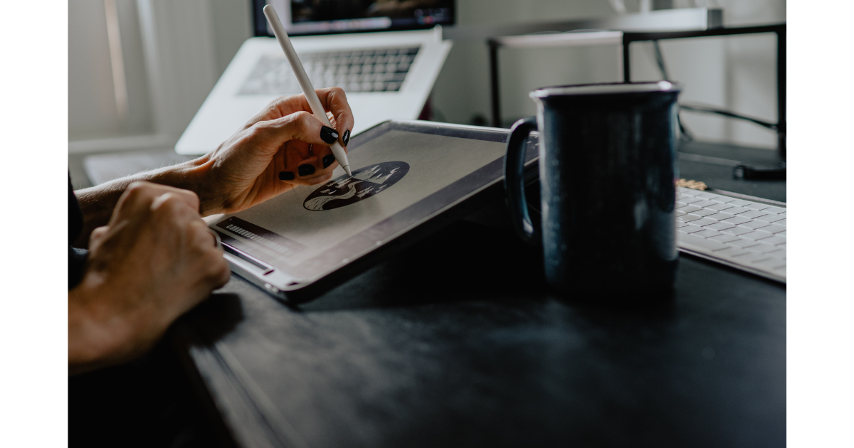 woman. creating freelance logo on her tablet